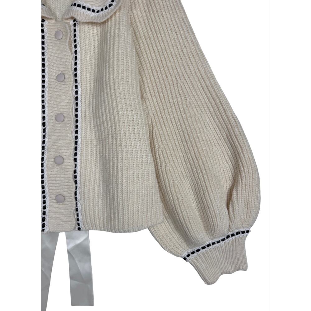 For Love & Lemons Jade Cardigan Sweater Top Beige Large Chunky Knit Classy Chic - Picture 12 of 15